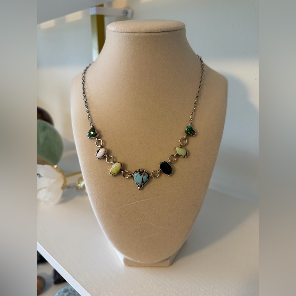 Western Inspired Turquoise Sterling Silver Charm Necklace